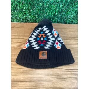 Adult Bohemian Winter Beanie Black Knitted Hat Fur Ball Warm Cap Carhartt Hat